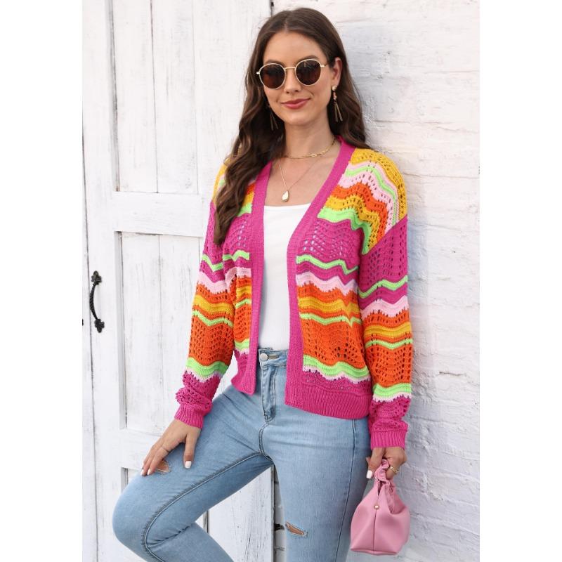 Women's Autumn and Winter Rainbow Pattern Patchwork Striped Casual Jumper