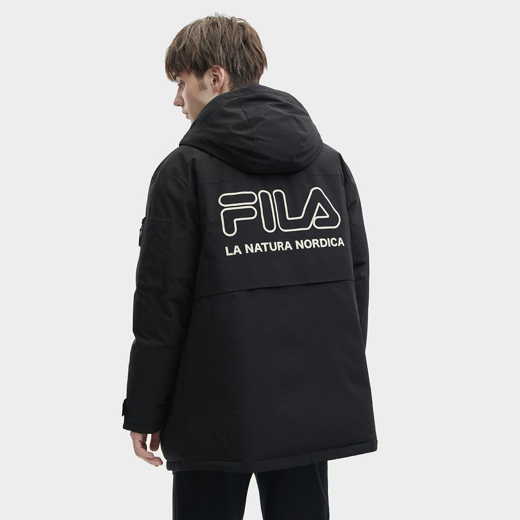 Fila Logo Printed Hooded Casual Mid-Length Down Jacket Men Outerwear F11M349904F-BK