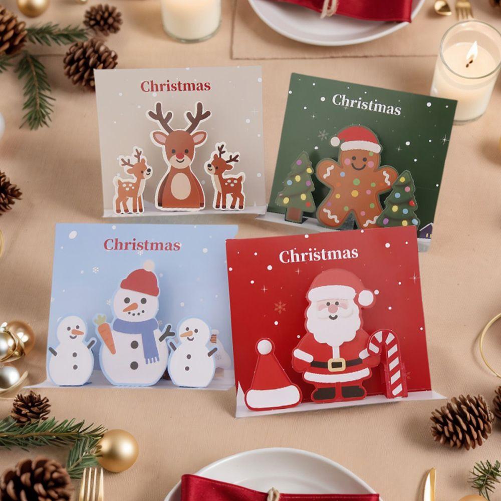 3D Christmas Cards 4 Pieces With Envelopes 3D Cards Holiday Decor Paper Art For Kids Adults Friends Coworkers Teachers Stocking