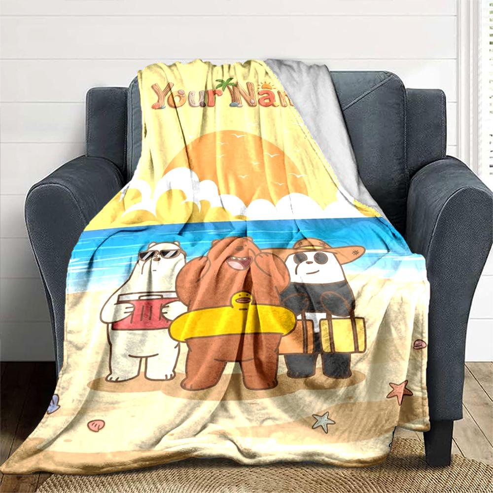 Name Custom We Bare Bears Cartoon Print Flannel Blanket High Quality Warm Comfortable Cover for All Seasons Perfect for Gifts Home Decor