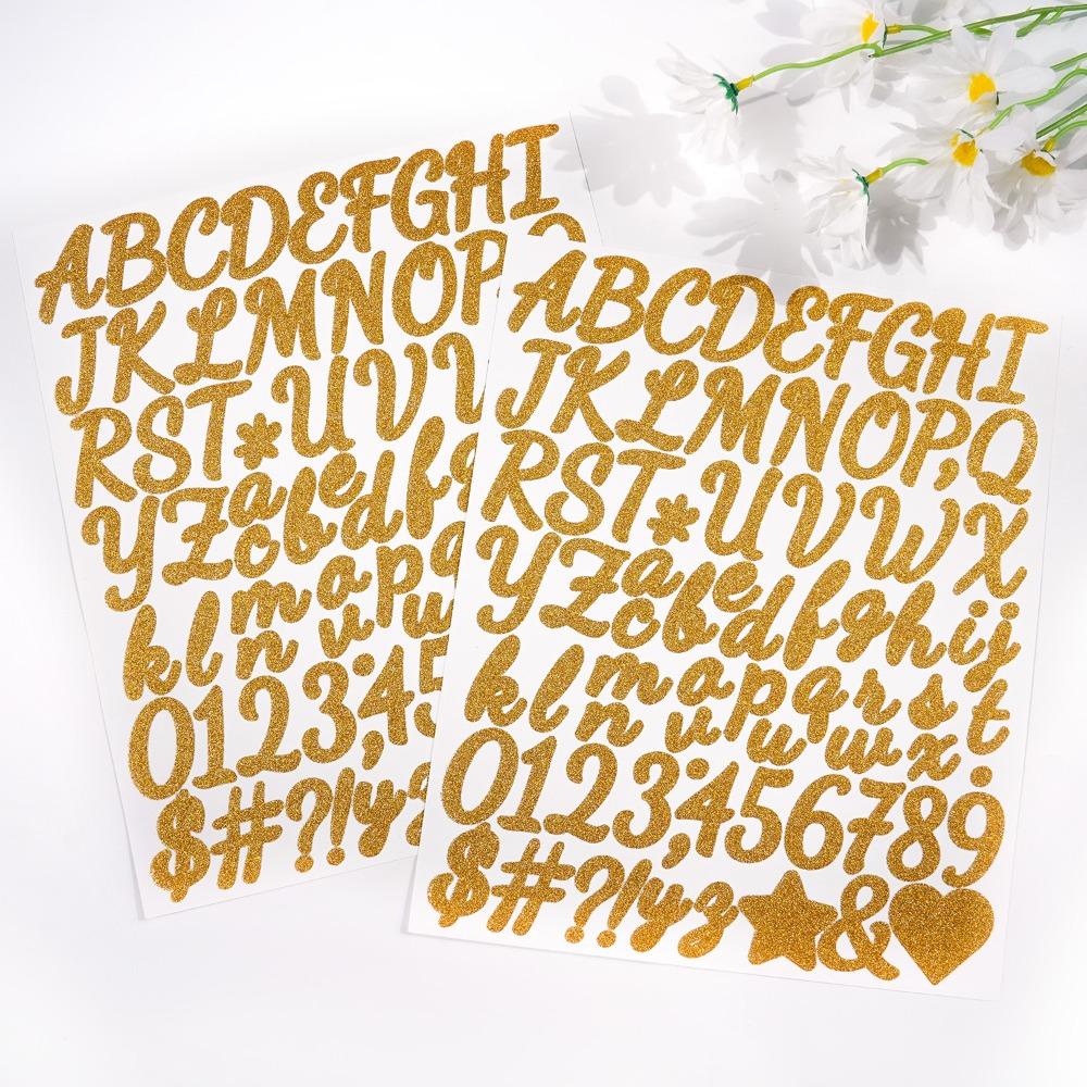 5 Sheets Sparkling Glitter Letter Stickers 2/1.5 Inch Shiny Silver Letter Number Sticker Scrapbook