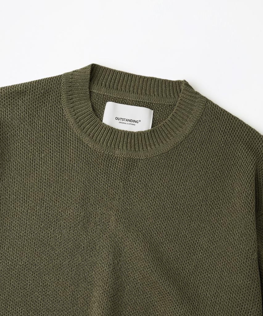 OUTSTANDING Linen Fisherman Crew Neck Knit_L.Green