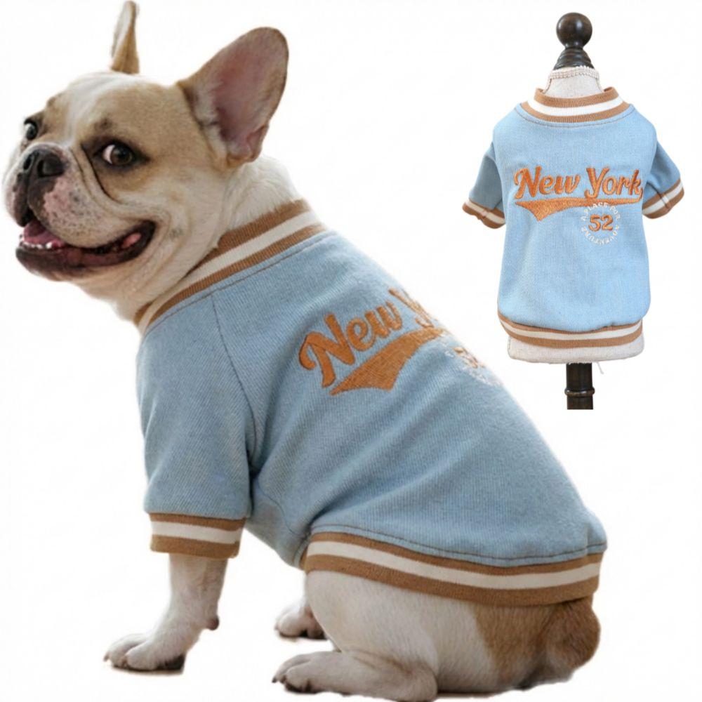 Denim Dog Baseball Shirt New York Dog Vest Handsome Dog Cat Clothes For Spring Summer Autumn