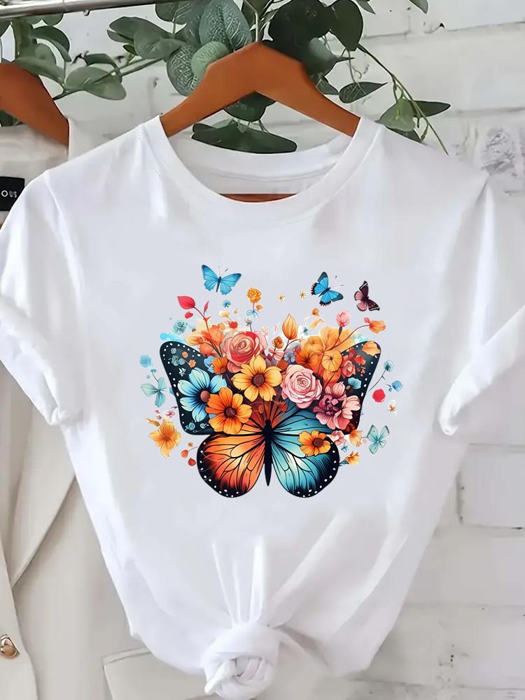 (Asian Size) Feather Style Cute Women Printed Lady Casual Short Sleeve T Tee Top Clothing Shirt Fashion Female Graphic T-shirts