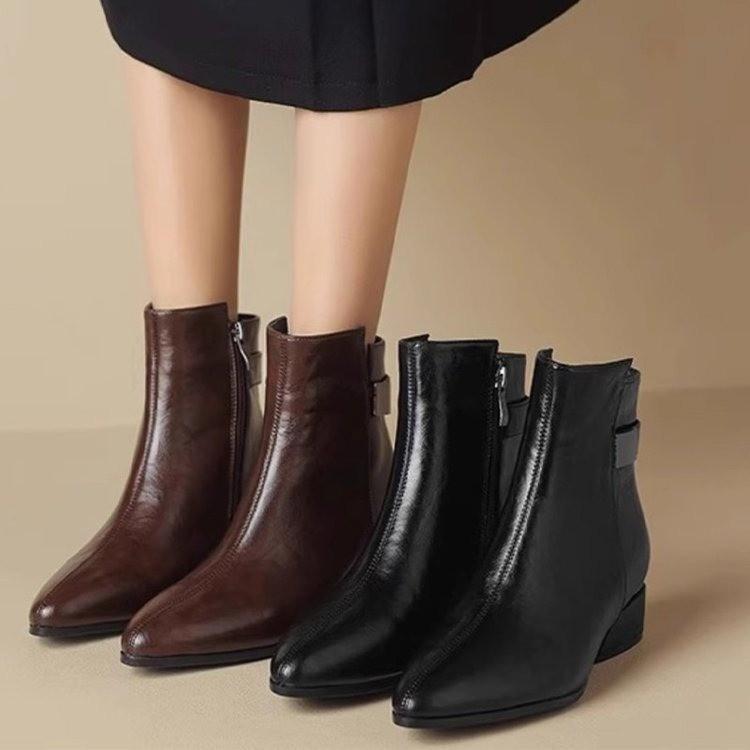 Женские ботинки Мартин, новые женские ботинки, осенне-зимние кожаные ботинки, остроносые, в британском стиле, на низком каблуке, коричневые, тонкие ботинки