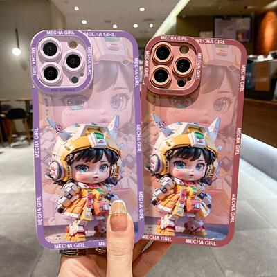 Чехол для телефона с милой мультяшной девушкой и квадратной рамкой для iPhone 13 Pro 12 mini 11 6 6s 7 8 Plus Samusng Vivo, мягкие противоударные чехлы из ТПУ для мобильного телефона