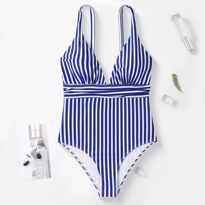Летний монокини с V-образным вырезом, открытой спиной, цельный купальник-бикини с полосатым принтом, быстросохнущий, облегающий, облегающий, контурирующий фигуру монокини