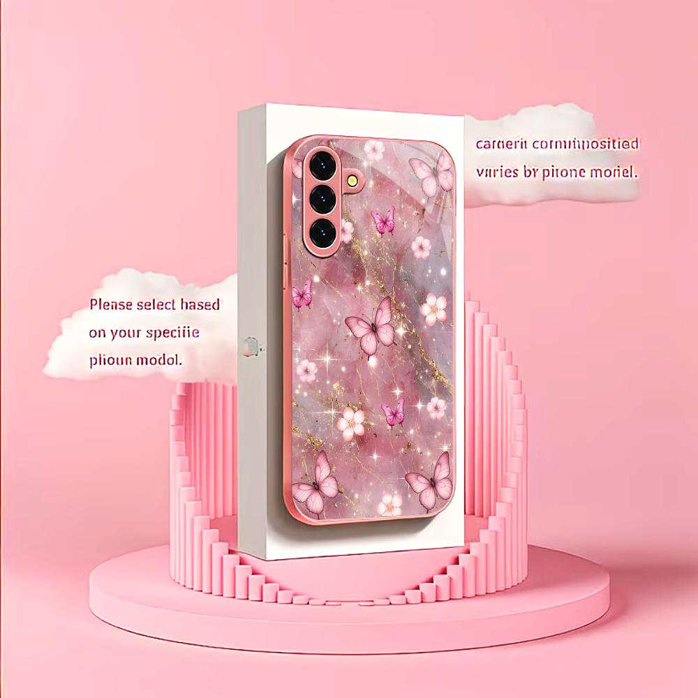 Цветок бабочка море Мадам розовый Стекло Чехол для телефона для Samsung Galaxy S26 S25 S24 S23 S22 S21 FE Ultra Plus Ударопрочный Женский
