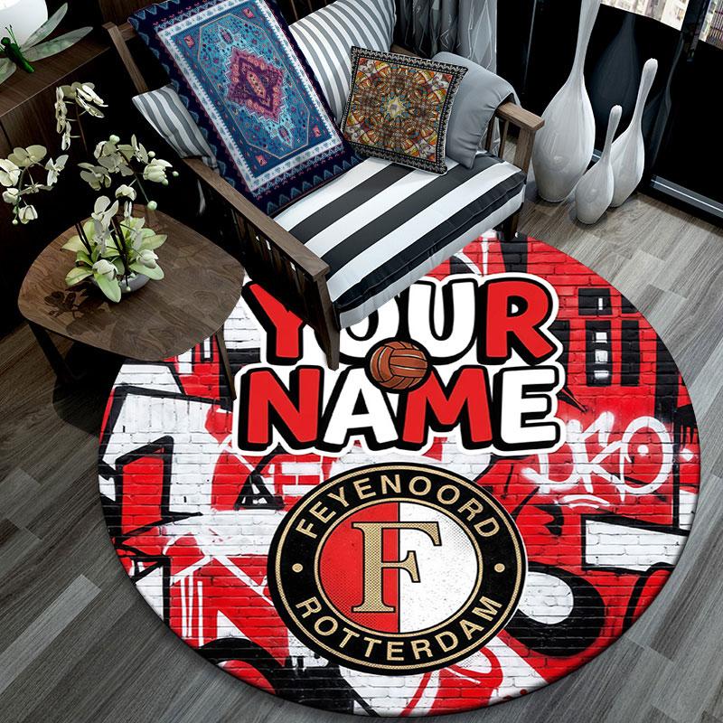 Custom Name,Feyenoord Rotterdam pattern round rug,Carpet Rug for Living Room Bedroom Playroom ,Non-slip Floor Mat,Holiday Gifts and Birthday Gifts.