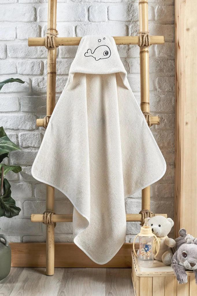 Bamboo Fish Embroidered Baby Towel Swaddle and Bathrobe Set Turkish High Quality,Luxury, Super Soft, Great Absorbent 75x75cm