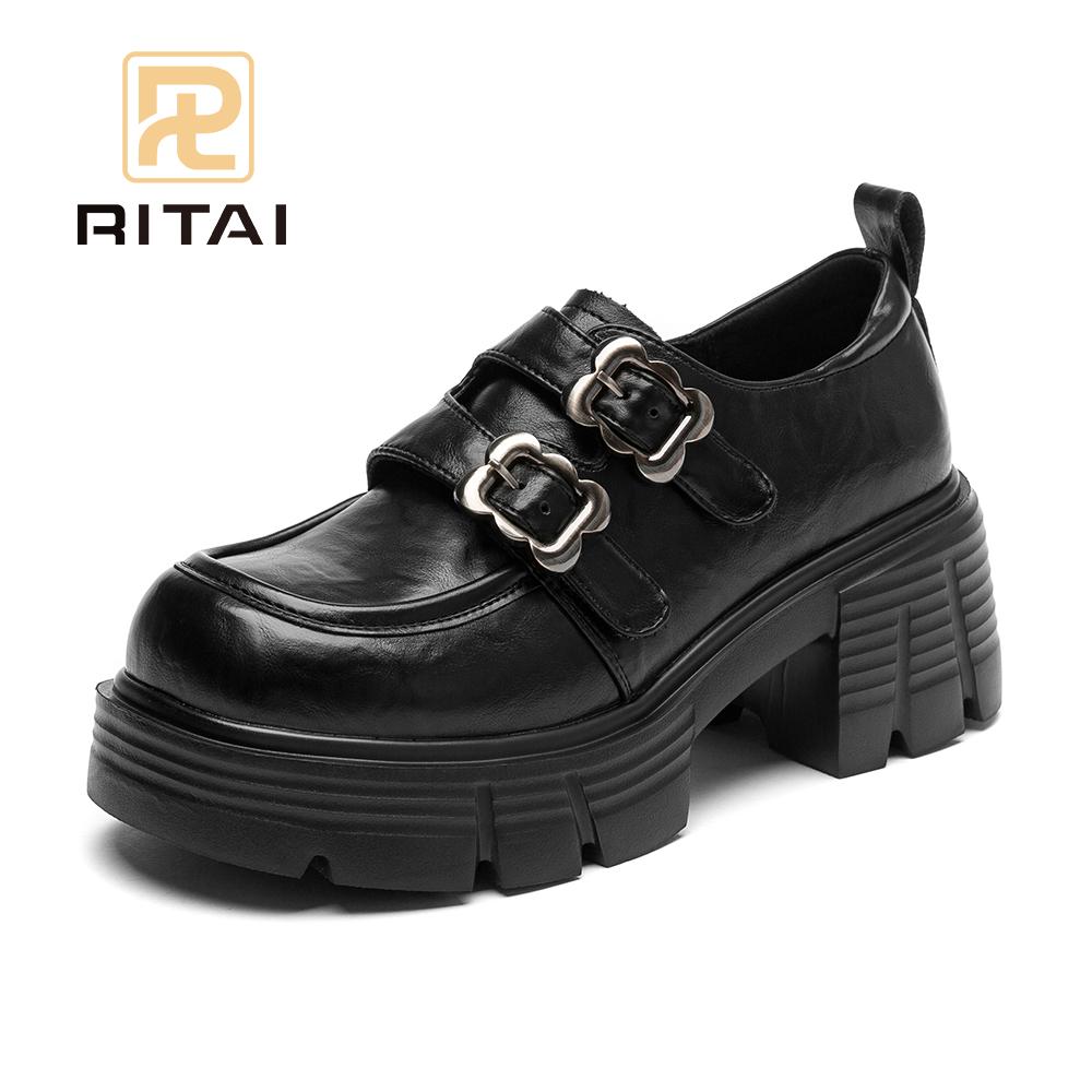 Женские мокасины с круглым носком, увеличивающие рост, толстые туфли на толстой подошве, модная винтажная повседневная обувь