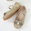 Детские туфли принцессы 2024 года, весна, новые мягкие туфли с кристаллами для маленьких девочек, туфли на плоской подошве, серебристые детские туфли Мэри Джейн для вечеринок, свадеб, шоу, ПУ