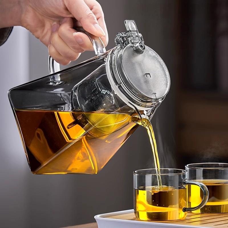 Glass Tea Pot Chinese High Temperature Tea Separation Brew Teapot High Borosilicate Pure Color Simple Teapot Tea Cup