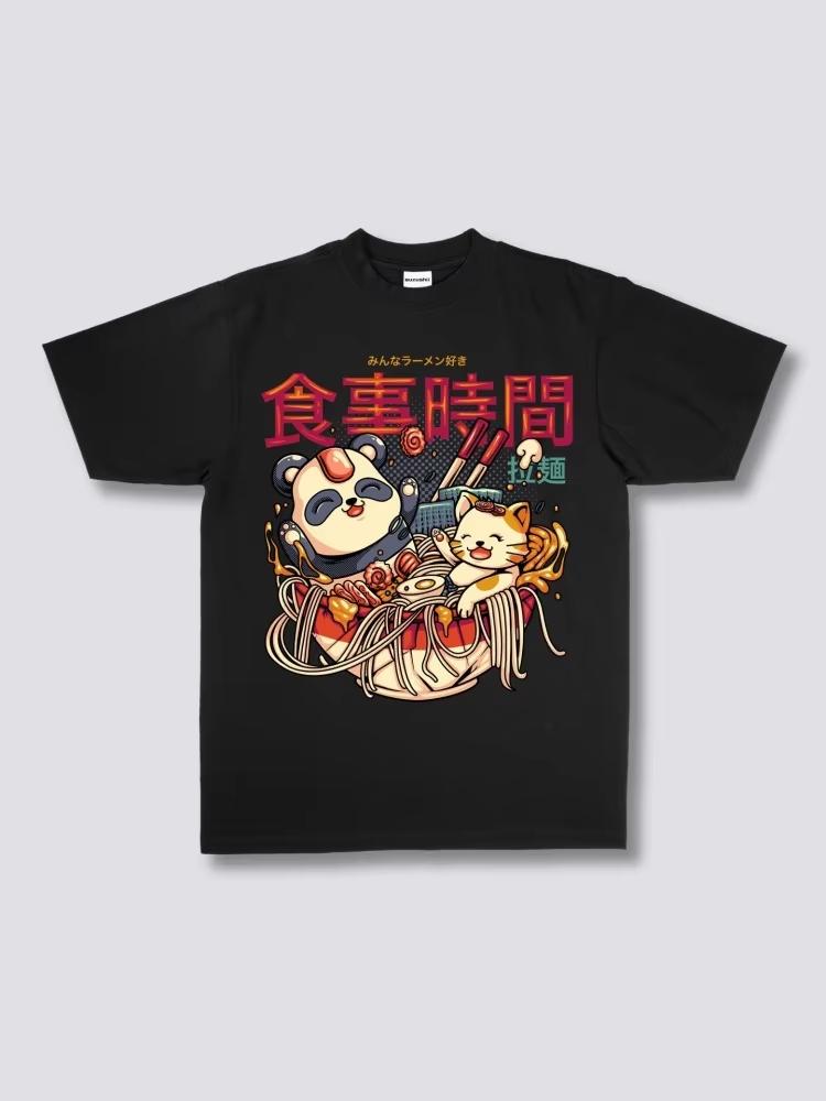 Panda Cat Japanese RaUnisex Print T Shirt Unisex Soft Chic Tee 100 Cotton Clothes Casual Loose Pullover 2025 Summer New Trendy Tops