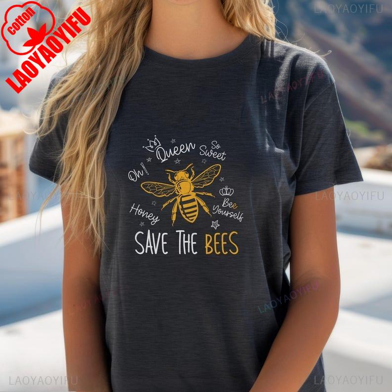 Save The Bees Unisex Softstyle Bee Lover Gift Gardening Earth Day Apparel Cute Funny Tshirt for Man Woman Shortsleev