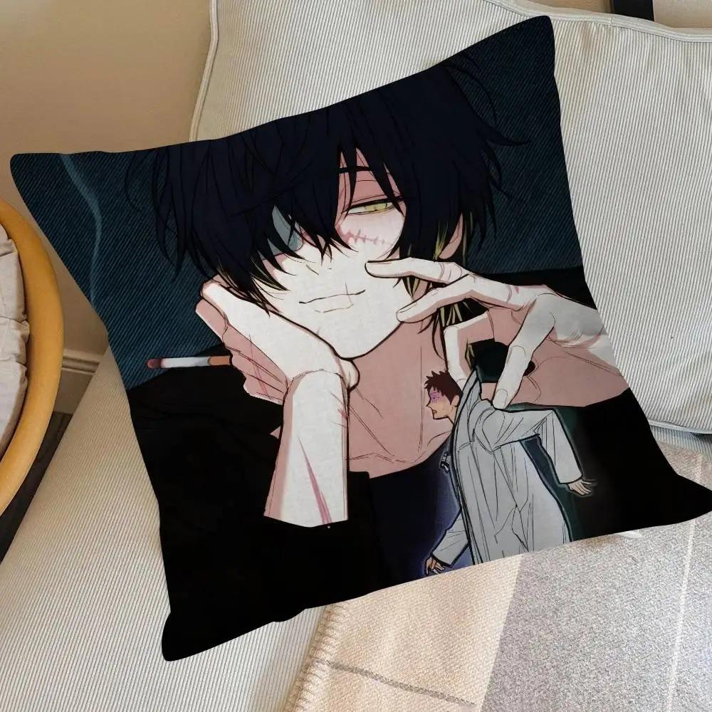 Dark Anime Boy Cushion Cover Gothic Manga Throw Pillow Case Grunge Punk Emo Room Decor for Couch Sofa Bedroom Black Pillowcase