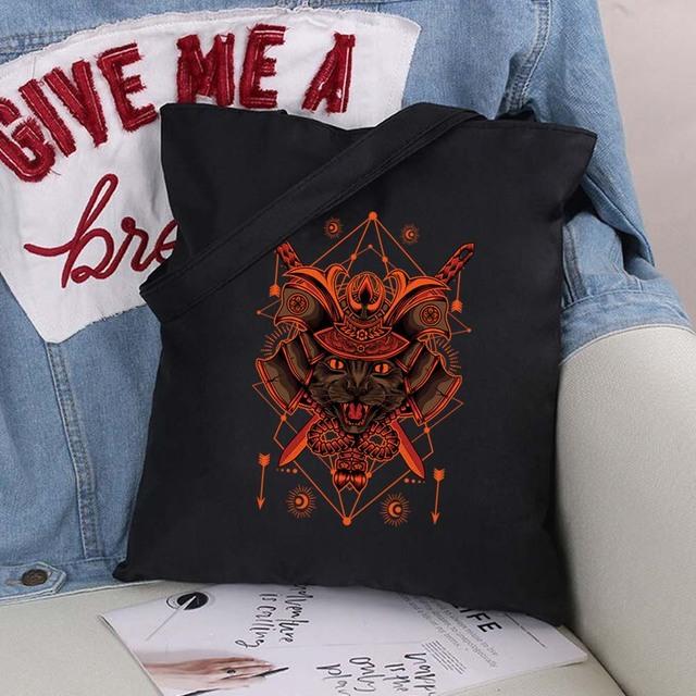 Сумка-шоппер из эко-холста, хлопка-шопера с мультяшными картинками, модная черная складная сумка с принтом, холщовая большая сумка