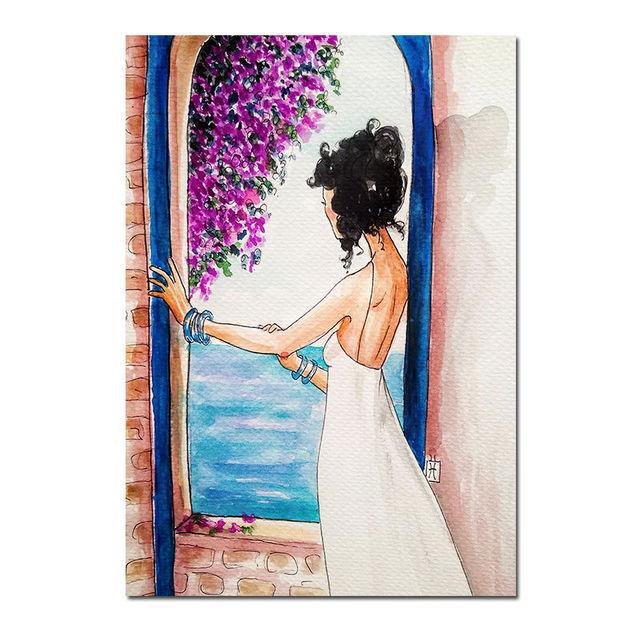 Скандинавская абстрактная девушка, цветок, птица, холст, картина, печать плакатов, винтажная настенная художественная картина для гостиной, домашний декор, Cuadros, без рамки