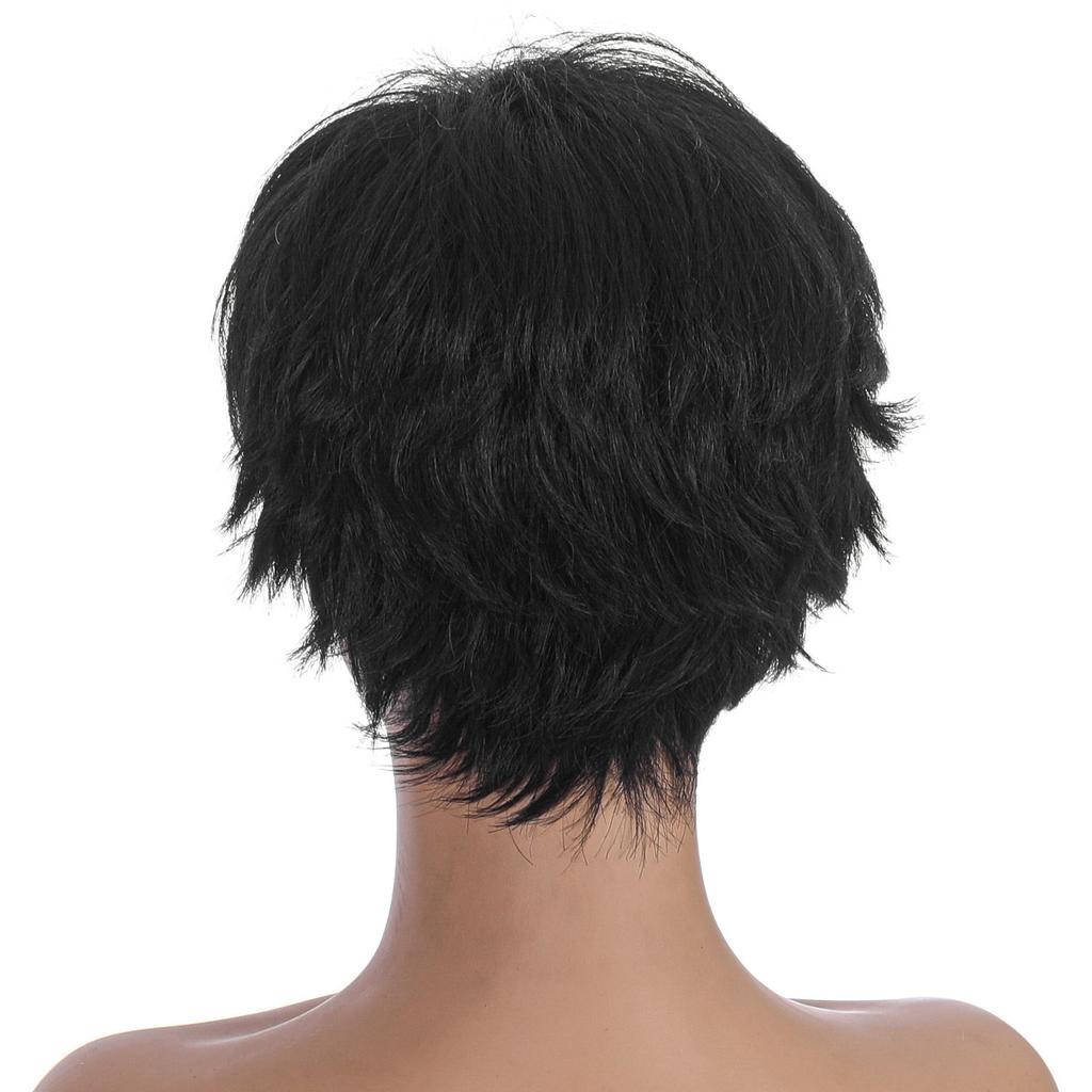 Short Red Wine Brown Synthetic Hair Wigs Black Women Female Haircut Puffy Curly Natural Wig