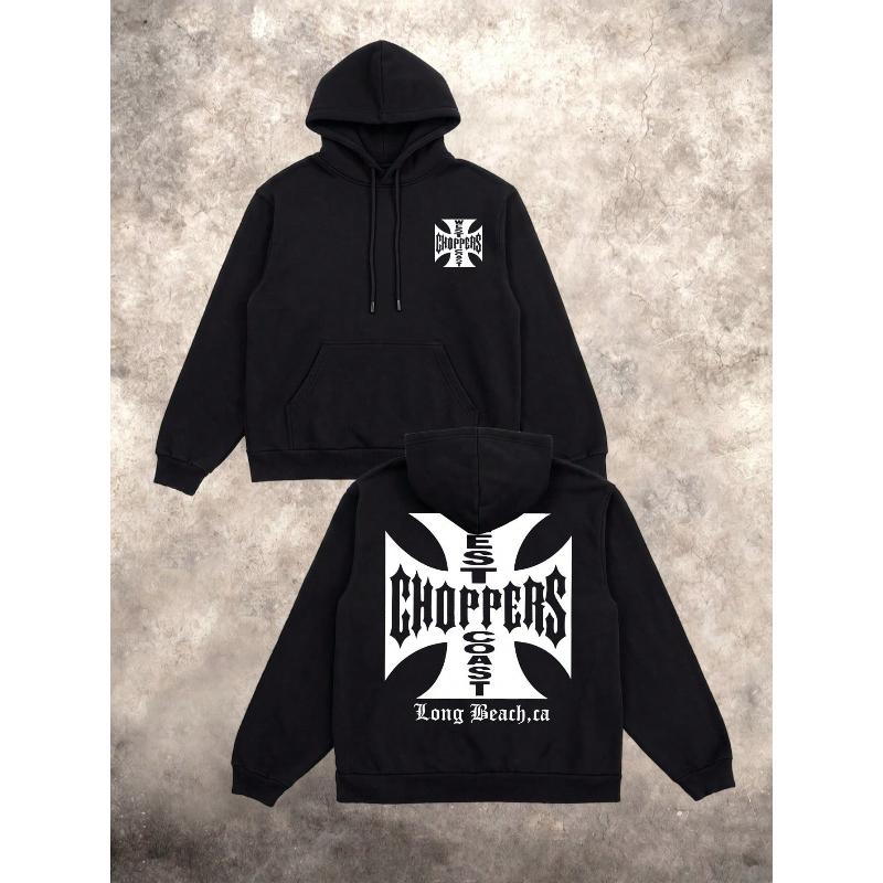 2026 Новая унисекс оверсайз толстовка уличная одежда West Coast Choppers Принт с крестом Двусторонняя с графикой Толстовка с капюшоном Осень Зима