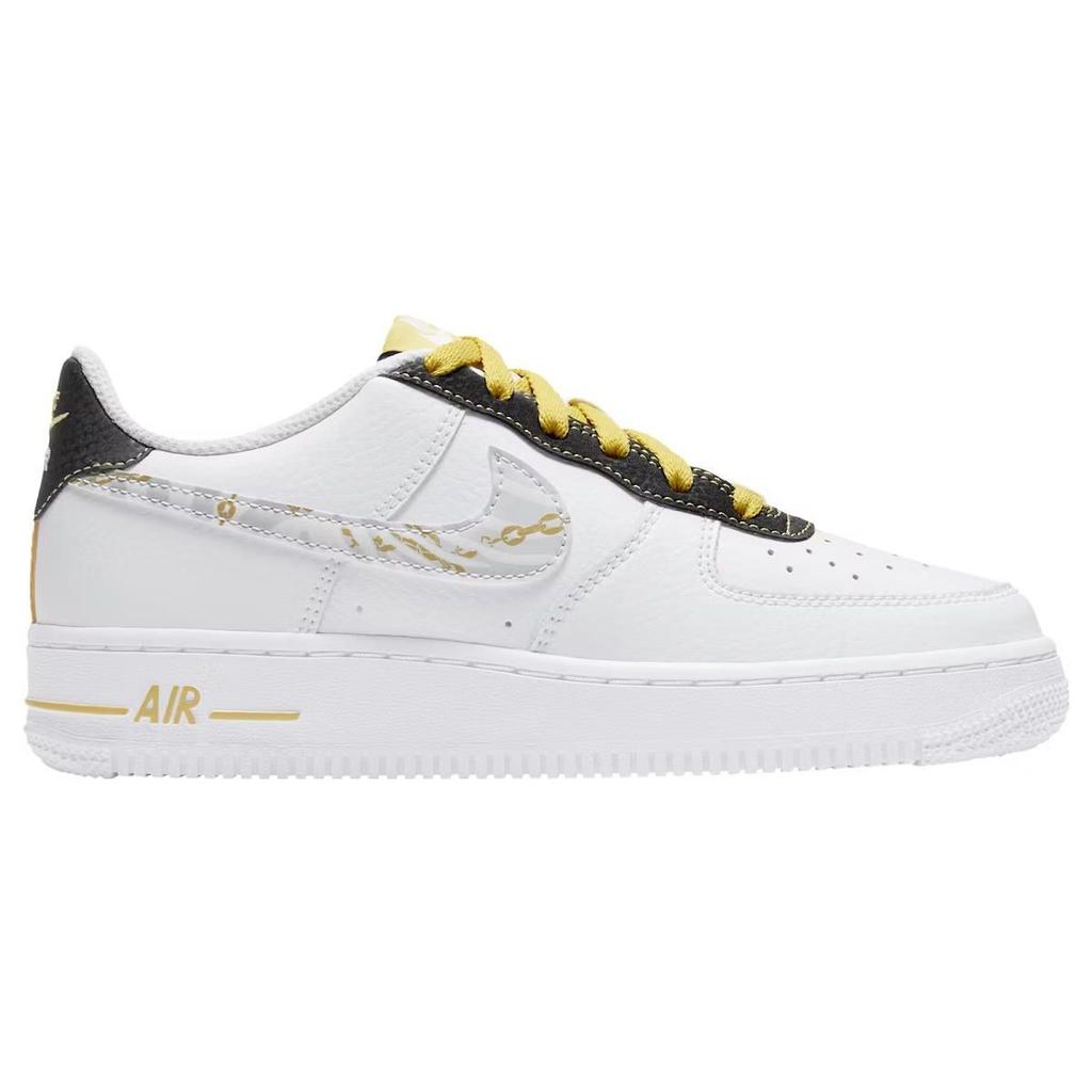Nike Air Force 1 07 LV8 GS Gold Links Zebra Print Kids Sneakers White Saturn-Gold Black DH5480-100