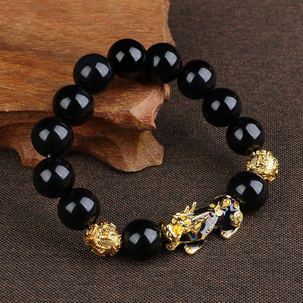 Черная цепь позолоченный температурный талисман с подвеской PiXiu бисер браслет на удачу браслет