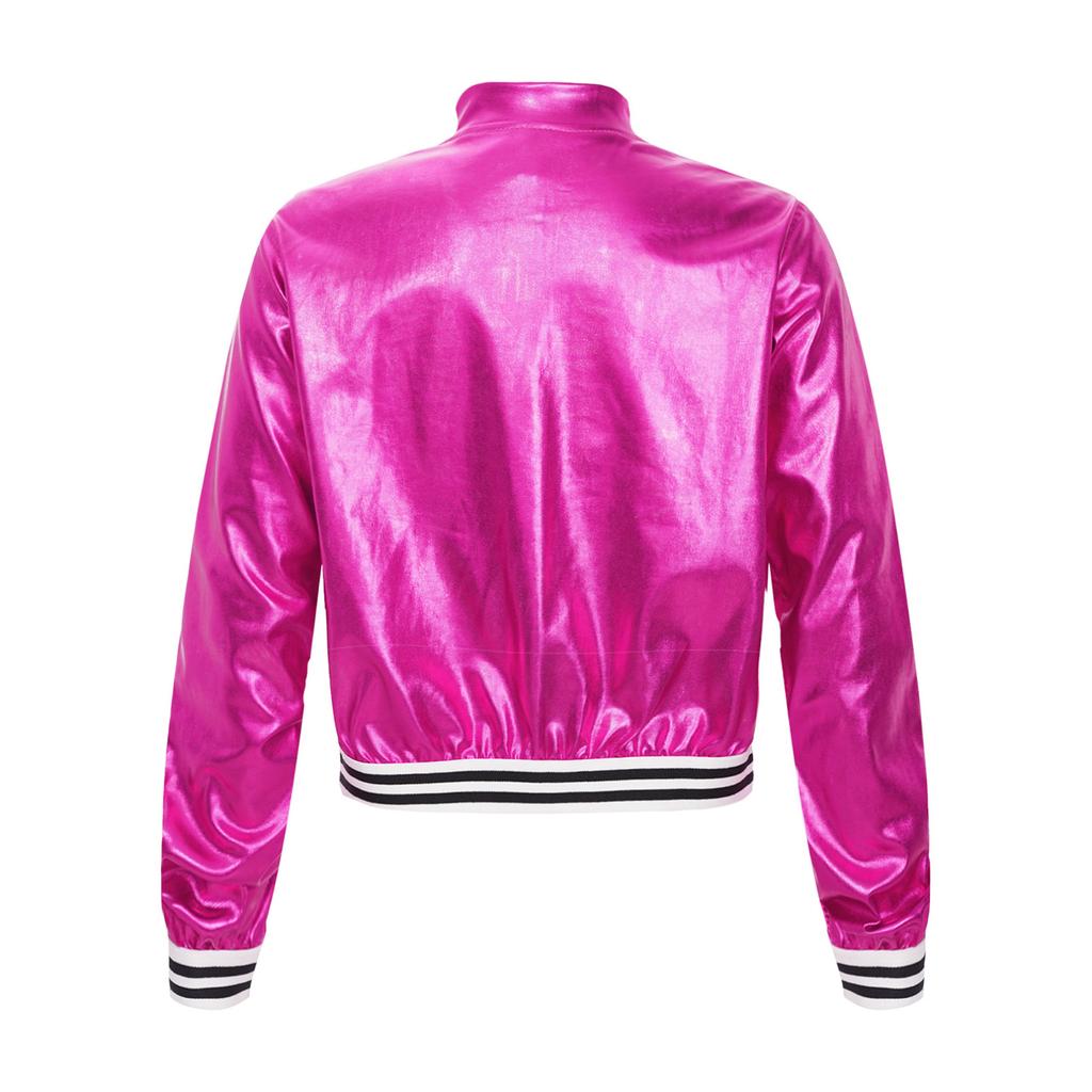 Детская куртка-бомбер металлик для мальчиков и девочек, верхняя одежда, топы для джазовых танцев в стиле хип-хоп, костюм