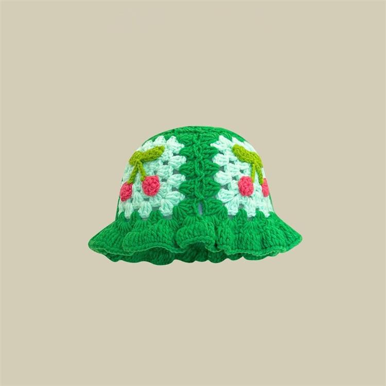 New Crochet Korean Handmade Bucket Hat Women Weaving Knitted Hat Y2k Fashion Flowers Autumn Winter Beanies Basin Cap