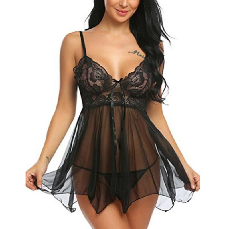 S-4XL Сексуальная женская кружевная куколка, нижнее белье, ночная сорочка, прозрачная одежда для сна, ночная одежда, мини-платье EMA