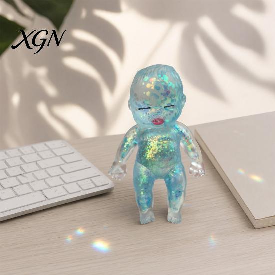 Portable Stress Ball Glitter Babies Relief Toy, Clear Baby Doll Squeeze Soft Stretchy Gadget Fidget Relaxing Gift for Adults Kids, Party Favors