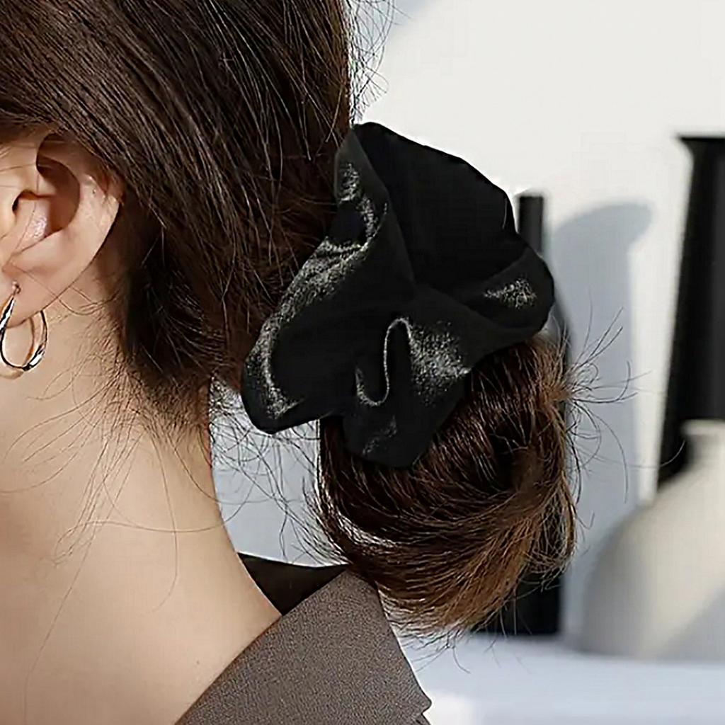 Чисто-черный атласный ободок для толстой кишки с резинкой и пружинным аксессуаром для волос, Специально для париков из натуральных волос