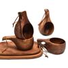 Finland Kuksa Portable Coffee Mug Acacia-Wood Handle Cowhide Rope Hook Juice Milk Cup Coffee Drinking Cup Drinkware