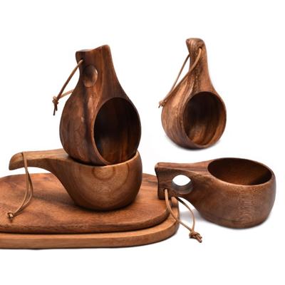 Финляндия Kuksa Портативная кофейная кружка Ручка из акации Крючок из коровьей кожи Стакан для сока и молока Кофейная чашка Посуда для напитков