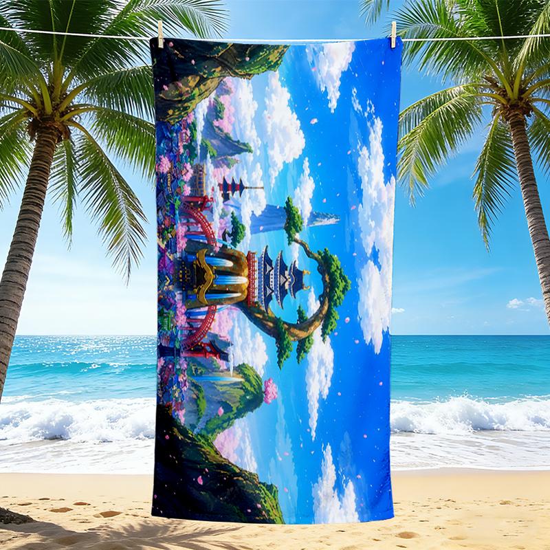 1Pc Fantasy World Pagodas Beach Towel Quick Dry Multiuse For Beach Pool Gym Yoga Home Travel Christmas Halloween Xmas Gift S1384