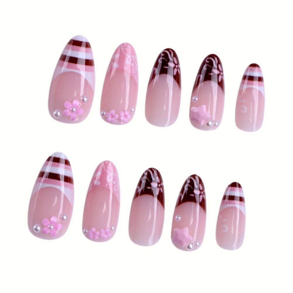 24Pcs 3D Gel False Nail Full Cover Fake Nail Tips French Press on Nails Women