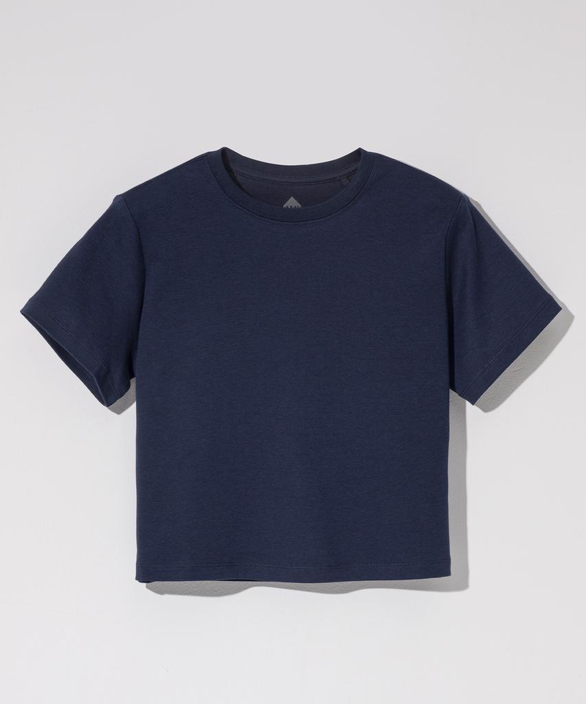 BASIC HOUSE Women'S Round Cropped Short Sleeve T-Shirt Navy Lats0202