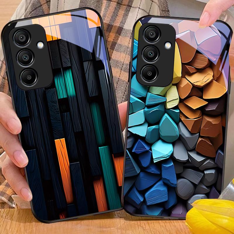 Креативный чехол-блок для Samsung Galaxy A15 5G 54 4G 51 50 24 35 90 71 12 51 53 52S 80 22 34 Черный чехол для телефона из закаленного стекла