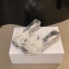 Transparent High-heeled Cool Slippers Female 2025 Summer New Fairy Wind Beaded Lace Bow Square Head Thick-heeled Sandals