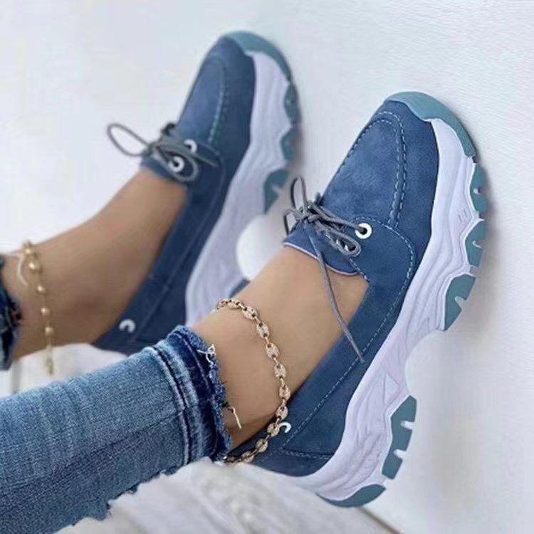 Women's Lace-up Flat Casual Sneakers Round Toe Thick Heel Autumn Sneakers Fashion Casual Platform Non-slip Shoes Plus Size 43