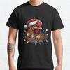 Men Fashion Casual Short Sleeves Festive Chicken In Santa Hat Black Tees Classic Oversized T-shirts