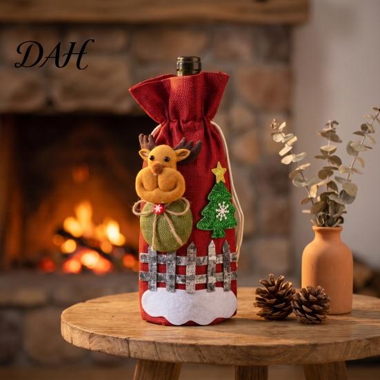 Reusable Bottle Storage Bags Christmas Wine Cover, Santa Claus/Snowman/Elk/Bear Gift Bag with Sticker Decals, Holiday Xmas Presentation Party