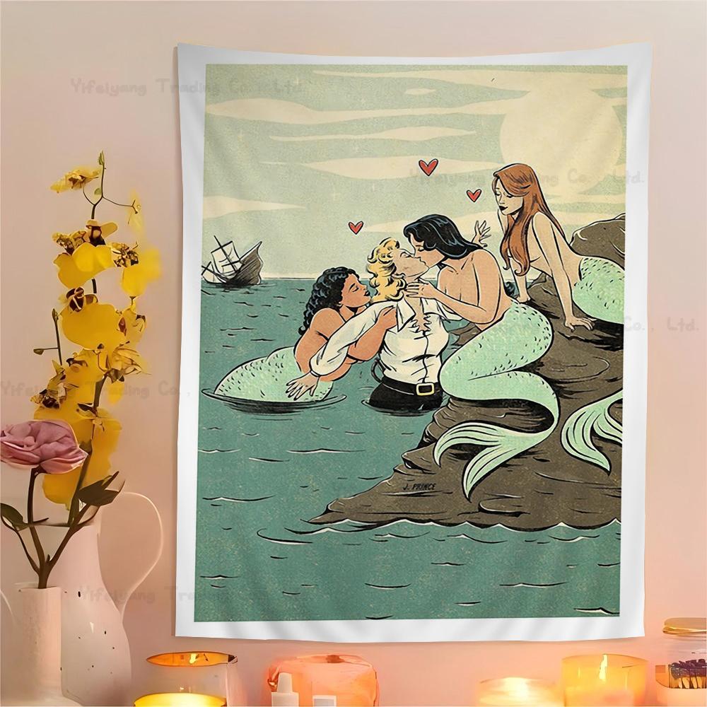 Cartoon Lesbian Kiss Girl Woman Hippie Wall Hanging Tapestries Bohemian Wall Tapestries Mandala INS Home Decor