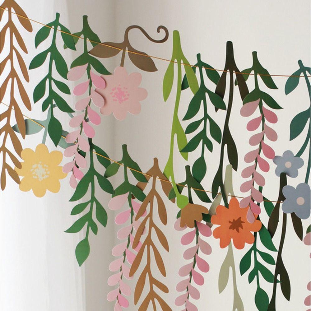 Винтажный бумажный баннер с цветочным листом, подвесной флаг с цветком, баннер с длинными листьями и цветком, украшения для дома