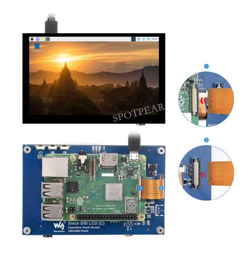 5-дюймовый сенсорный дисплей Raspberry Pi MIPI DSI, 1024x600
