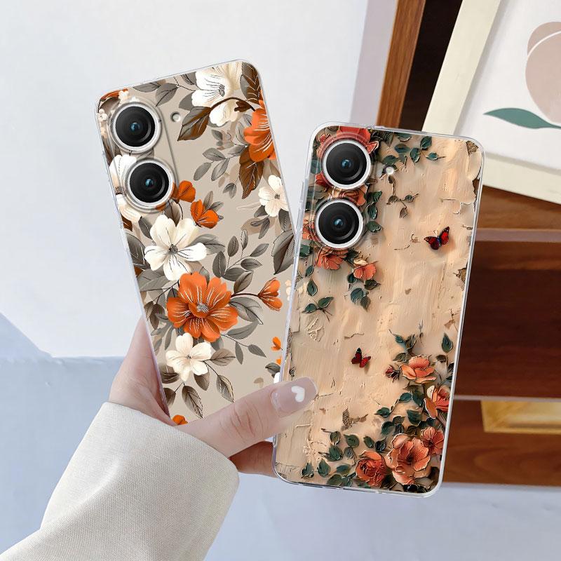Чехол для Asus Zenfone 9 10 Роскошный чехол для телефона для Asus Zenfone 10 Мраморная Бабочка Цветок Прозрачный Мягкий Силиконовый Защитный Чехол
