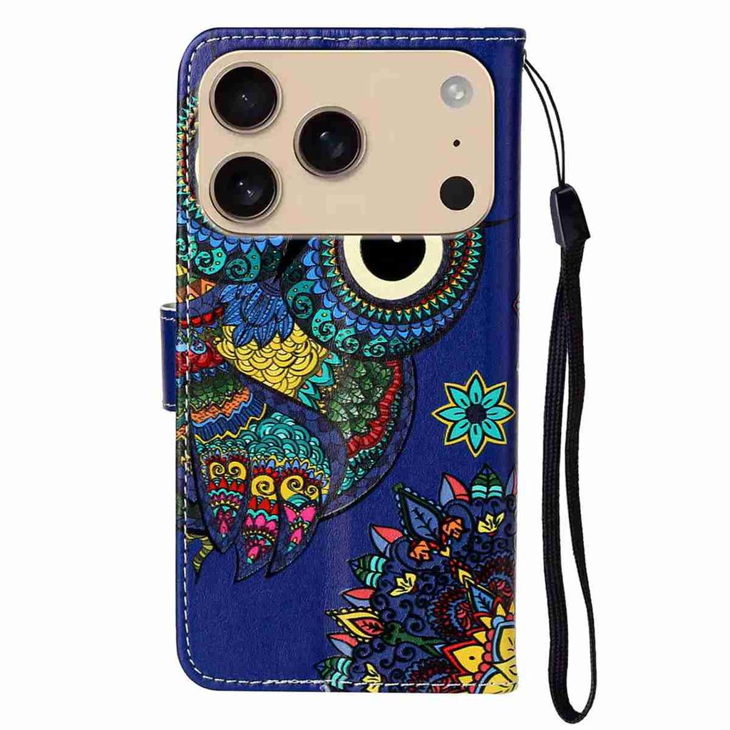 For iPhone 17 Pro Case Pattern Leather Wallet Phone Cover with Strap