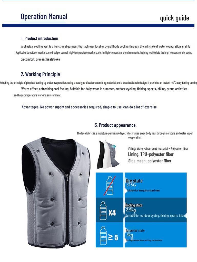 Летний охлаждающий жилет для предотвращения теплового удара на открытом воздухе: Водяное охлаждение, испарительное охлаждение для езды или строительства