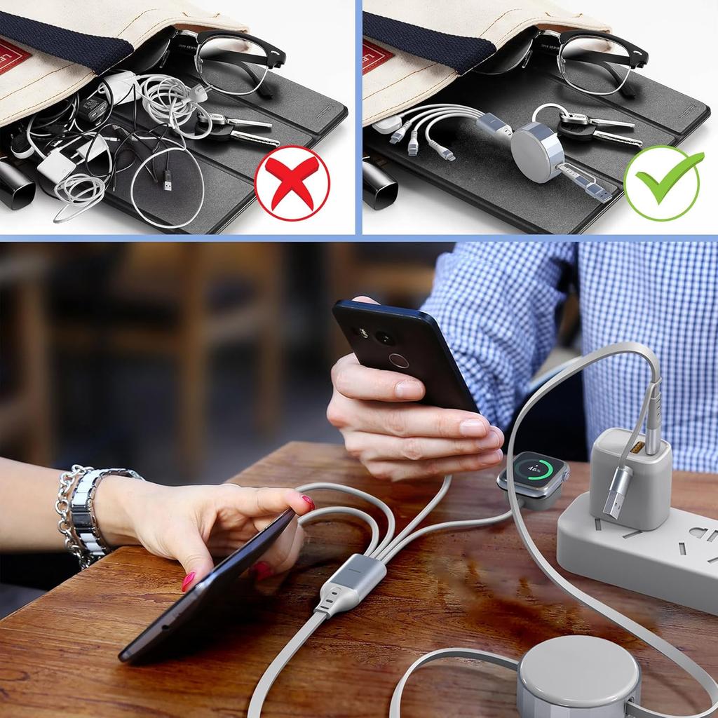 Улучшенный мульти-зарядный кабель 4 в 2 для зарядки Apple Watch, 100 Вт выдвижной кабель быстрой зарядки для iPhone, iPad, iWatch, Совместим с