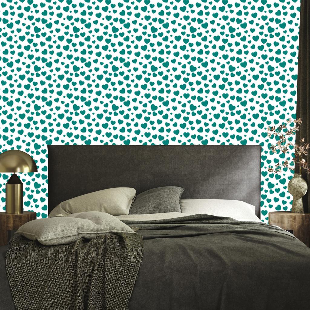 Heart Wallpaper White, Turquoise, Celadon and Mint 50x1000