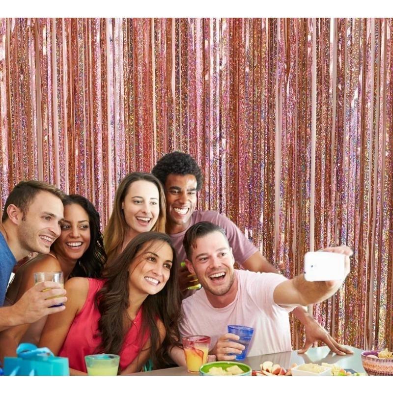 1pack 0.5X1M Glitter Party Backdrop Metallic Foil Tinsel Fringe Curtain Birthday Wedding Bachelorette Decoration Anniversary